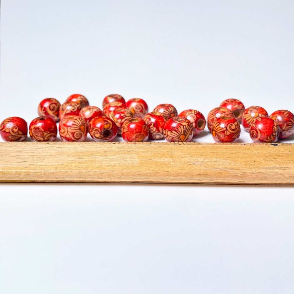 Macrame Wood Beads Red Pattern - Picture 6 of 6